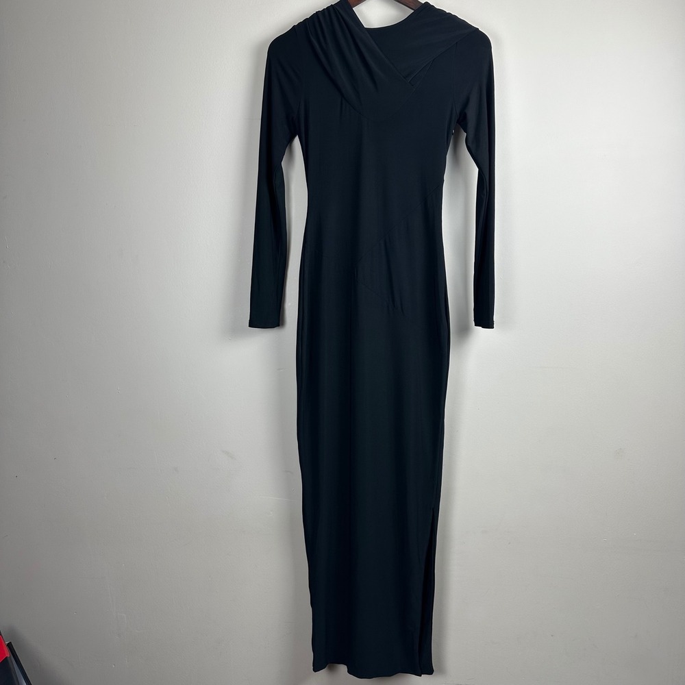 Club L London Milana Black Hooded Maxi Dress US 4 Long Sleeve Bodycon NWT